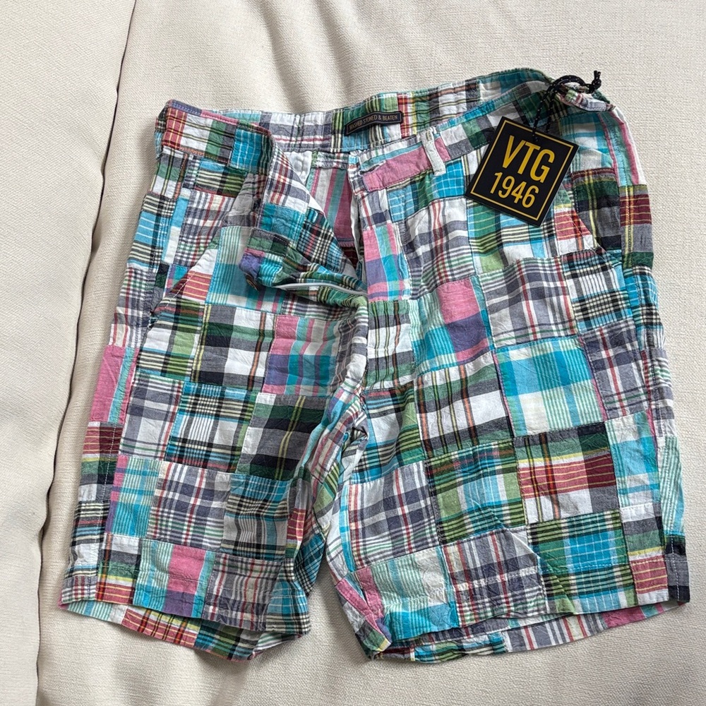 VTG Colorful Plaid Patchwork Shorts Size 36
